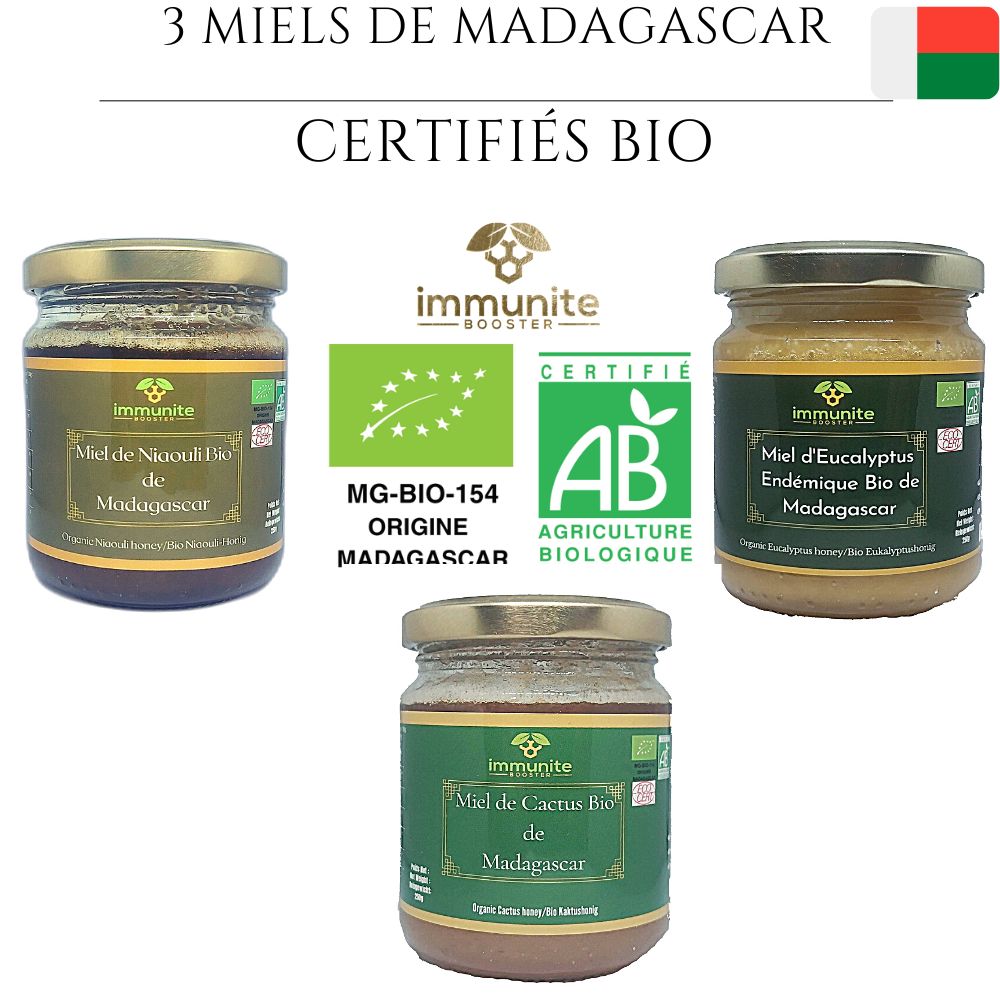 Miels de Madagascar BIO- 3 variétés - Miel BIO d'Eucalyptus Endémique - miel BIO de Niaouli - Miel BIO de Cactus - 750g poids net – Image 5